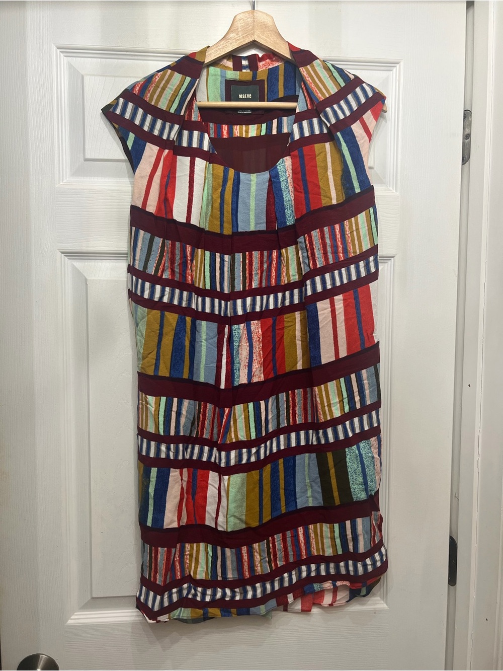 Anthropologie Multi-Color Striped Mini Dress with Burgundy Accents